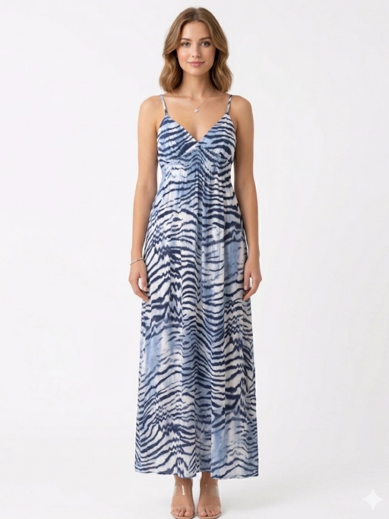 Mark. Navy And White Zebra-Stripe Maxi Dress Like New Size Small
